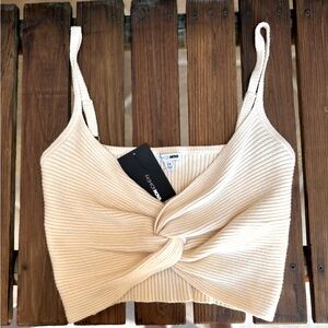 Fashion Nova Cream Ribbed Crop Top